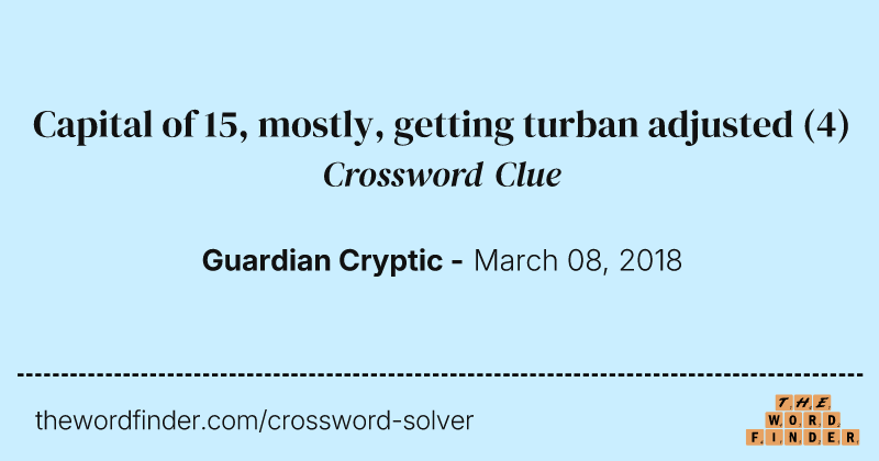 Capital of 15, mostly, getting turban adjusted crossword clue image