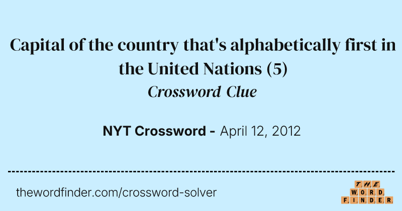 Capital of the country that's alphabetically first in the United Nations crossword clue image