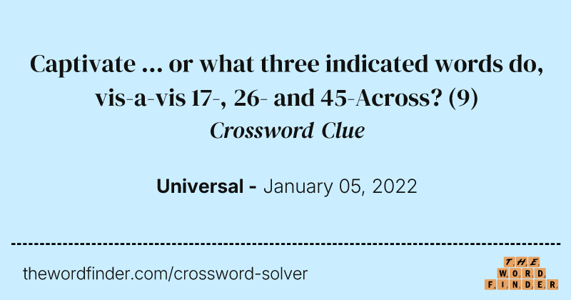 Captivate ... or what three indicated words do, vis-a-vis 17-, 26- and 45-Across? crossword clue image