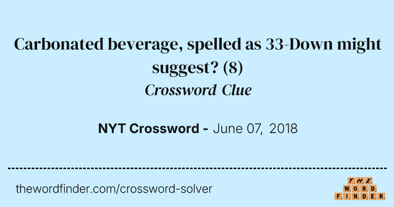 Carbonated beverage, spelled as 33-Down might suggest? crossword clue image