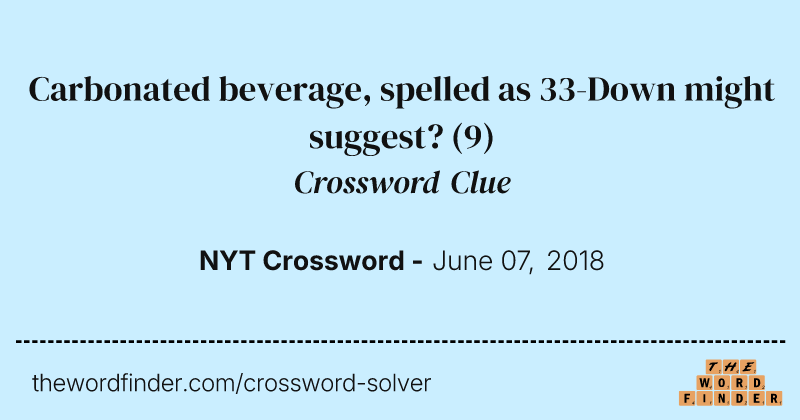 Carbonated beverage, spelled as 33-Down might suggest? crossword clue image