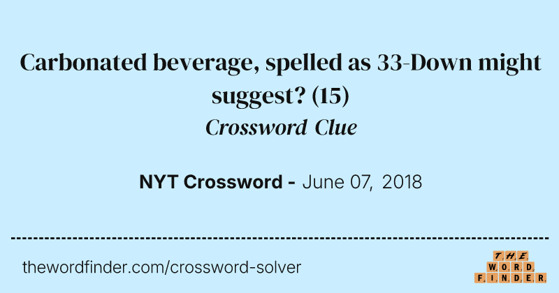 Carbonated beverage, spelled as 33-Down might suggest? crossword clue image