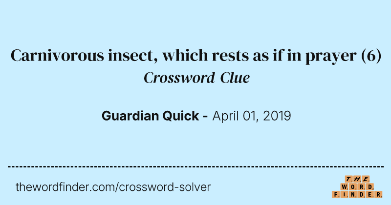 Carnivorous insect, which rests as if in prayer crossword clue image