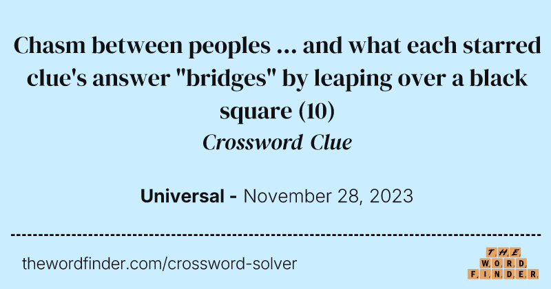 Chasm between peoples ... and what each starred clue's answer "bridges" by leaping over a black square crossword clue image