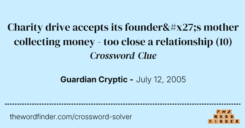 Charity drive accepts its founder's mother collecting money - too close a relationship crossword clue image