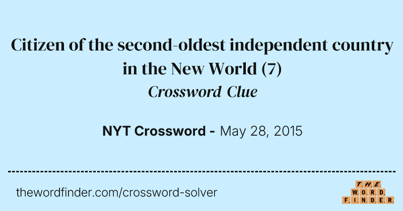 Citizen of the second-oldest independent country in the New World crossword clue image