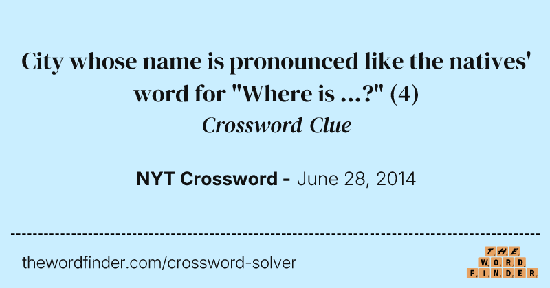 City whose name is pronounced like the natives' word for "Where is ...?" crossword clue image