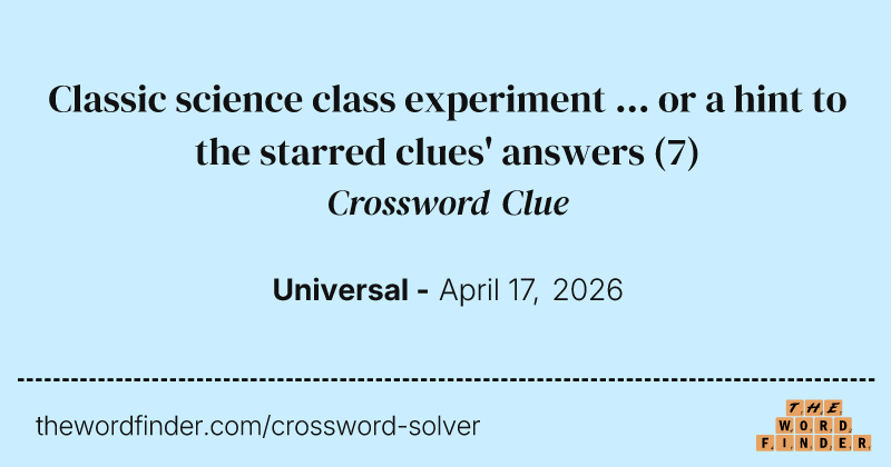 Classic science class experiment ... or a hint to the starred clues' answers crossword clue image