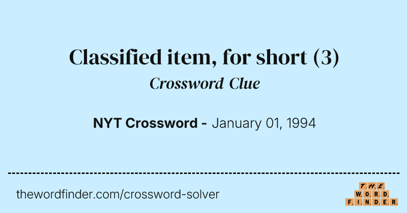 Classified item, for short crossword clue image