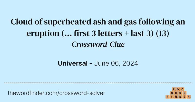 Cloud of superheated ash and gas following an eruption (... first 3 letters + last 3) crossword clue image