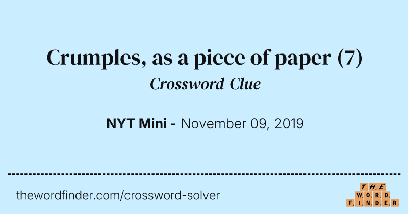 Crumples, as a piece of paper crossword clue image