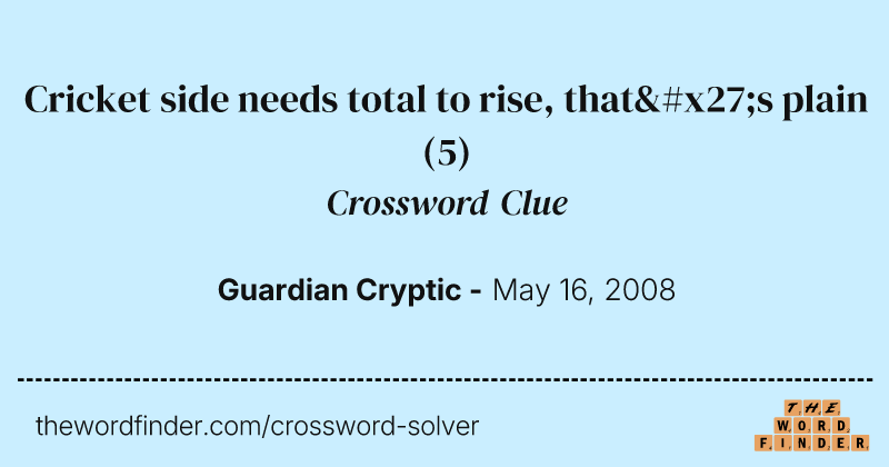 Cricket side needs total to rise, that's plain crossword clue image