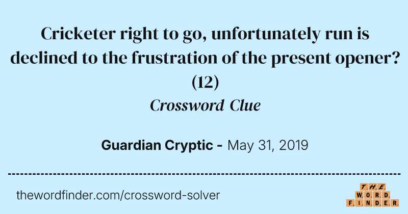 Cricketer right to go, unfortunately run is declined to the frustration of the present opener? crossword clue image