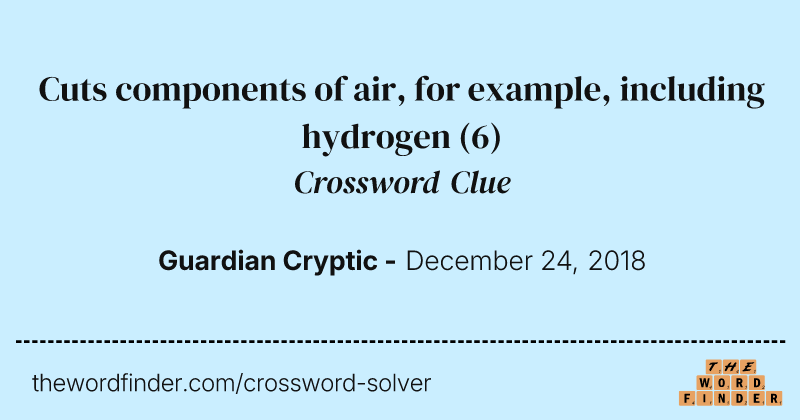 Cuts components of air, for example, including hydrogen crossword clue image
