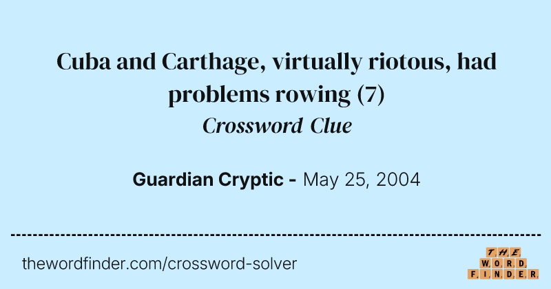 Cuba and Carthage, virtually riotous, had problems rowing crossword clue image