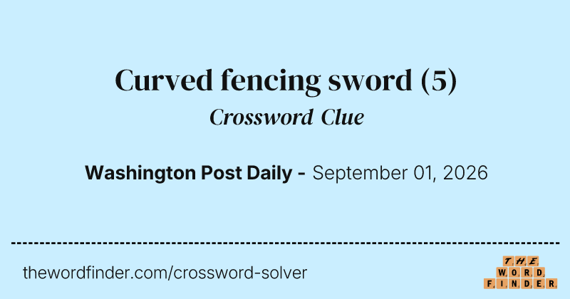 Curved fencing sword crossword clue image