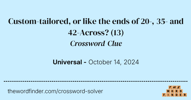 Custom-tailored, or like the ends of 20-, 35- and 42-Across? crossword clue image