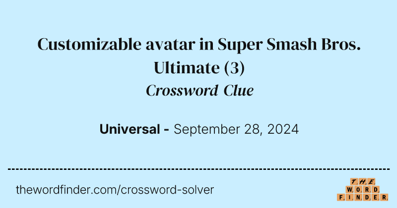 Customizable avatar in Super Smash Bros. Ultimate crossword clue image