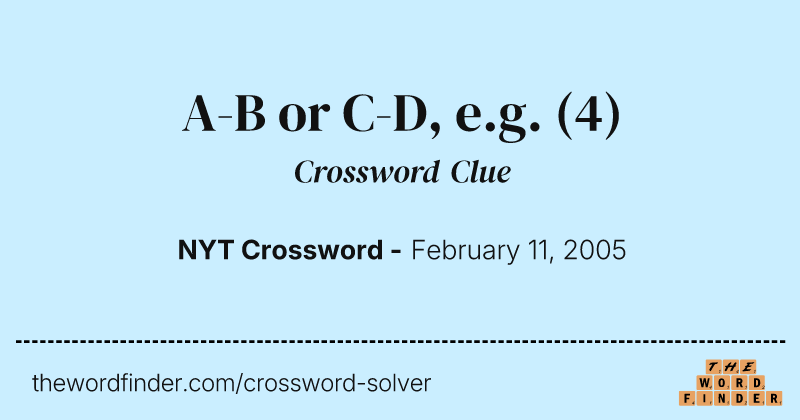 A-B or C-D, e.g. crossword clue image