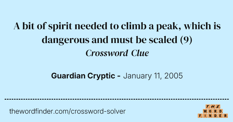 A bit of spirit needed to climb a peak, which is dangerous and must be scaled crossword clue image
