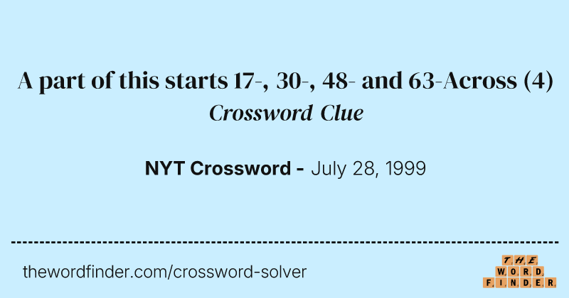 A part of this starts 17-, 30-, 48- and 63-Across crossword clue image