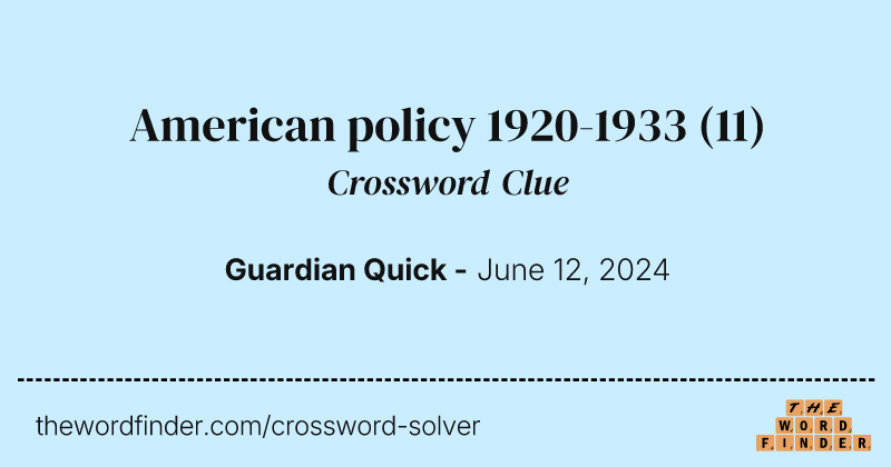 American policy 1920-1933 crossword clue image
