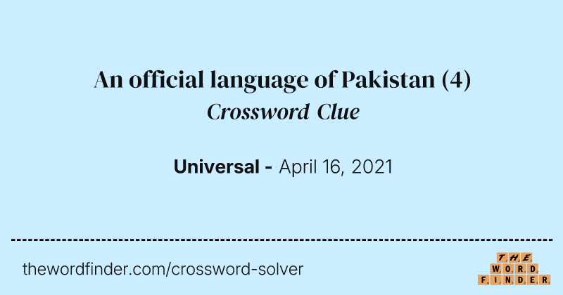 An official language of Pakistan crossword clue image