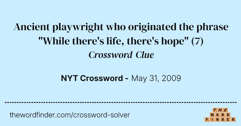 Ancient playwright who originated the phrase "While there's life, there's hope" crossword clue image