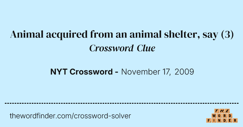 Animal acquired from an animal shelter, say crossword clue image