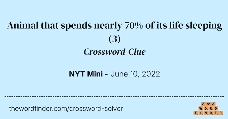 Animal that spends nearly 70% of its life sleeping crossword clue image