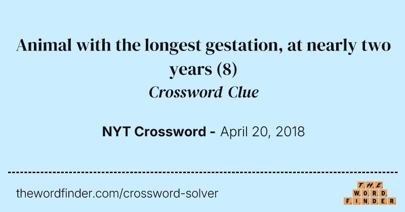 Animal with the longest gestation, at nearly two years crossword clue image