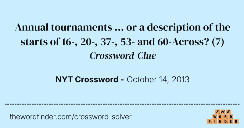 Annual tournaments ... or a description of the starts of 16-, 20-, 37-, 53- and 60-Across? crossword clue image