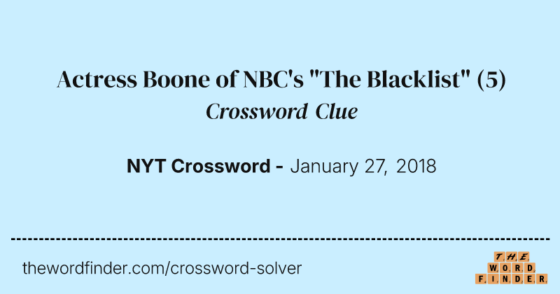 Actress Boone of NBC's "The Blacklist" crossword clue image