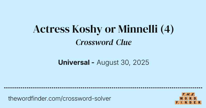 Actress Koshy or Minnelli crossword clue image