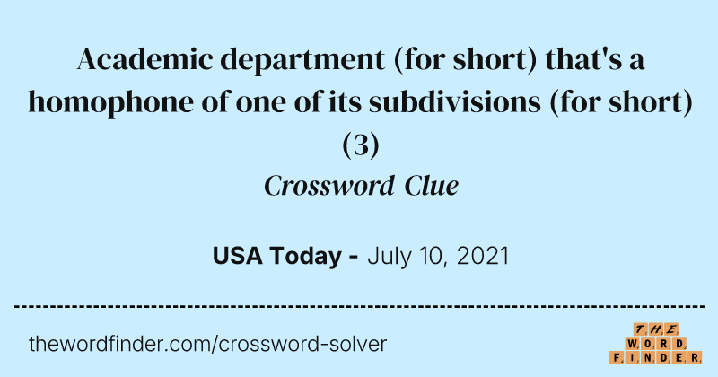 Academic department (for short) that's a homophone of one of its subdivisions (for short) crossword clue image