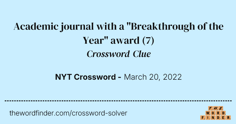 Academic journal with a "Breakthrough of the Year" award crossword clue image