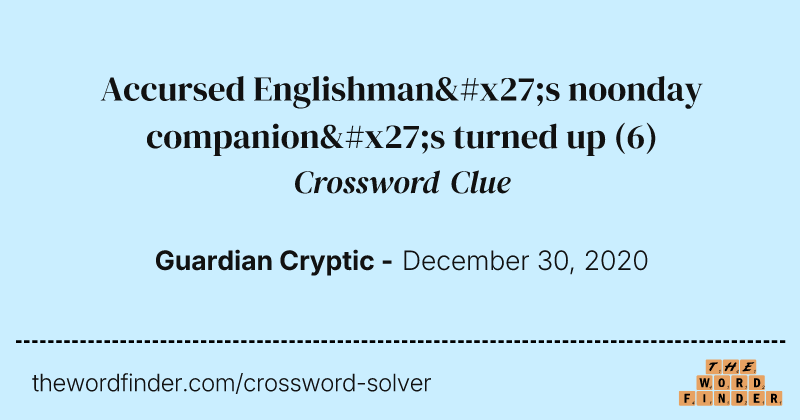 Accursed Englishman's noonday companion's turned up crossword clue image