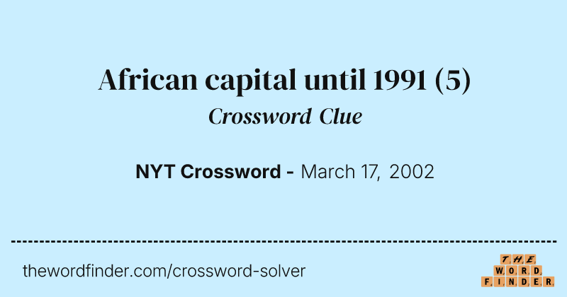 African capital until 1991 crossword clue image