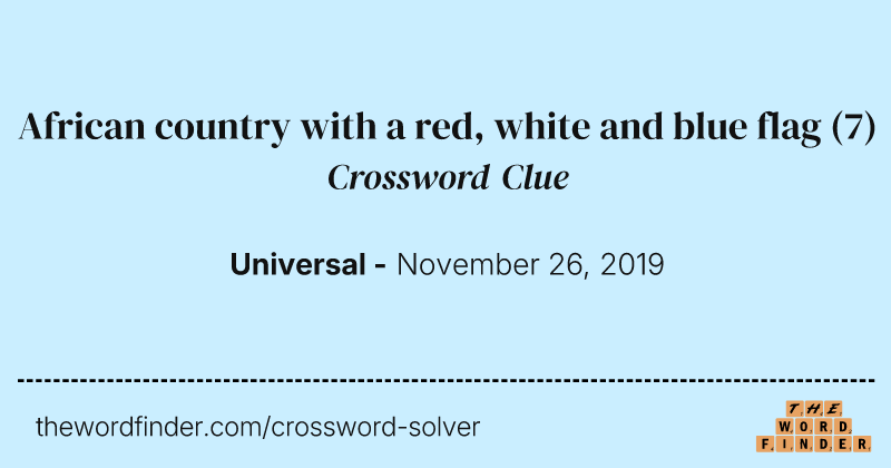 African country with a red, white and blue flag crossword clue image