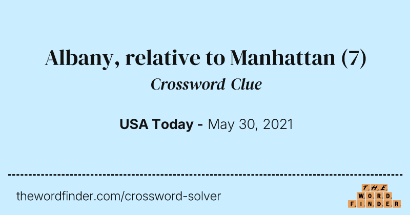 Albany, relative to Manhattan crossword clue image
