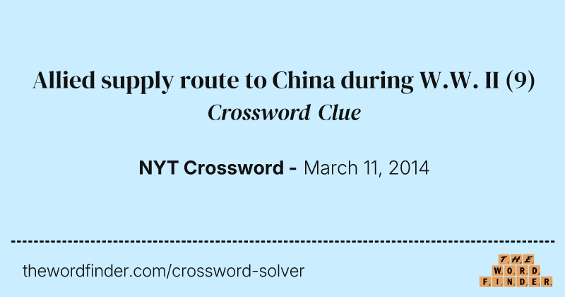 Allied supply route to China during W.W. II crossword clue image