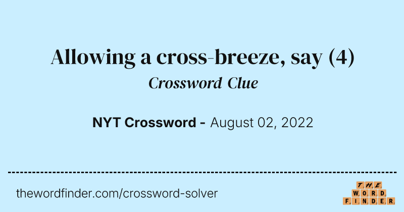 Allowing a cross-breeze, say crossword clue image
