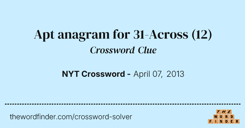 Apt anagram for 31-Across crossword clue image