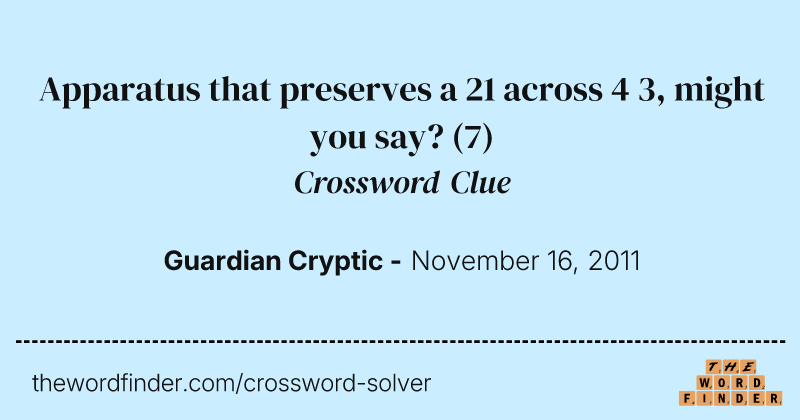 Apparatus that preserves a 21 across 4 3, might you say? crossword clue image