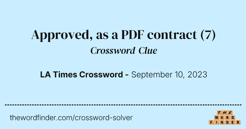 Approved, as a PDF contract crossword clue image