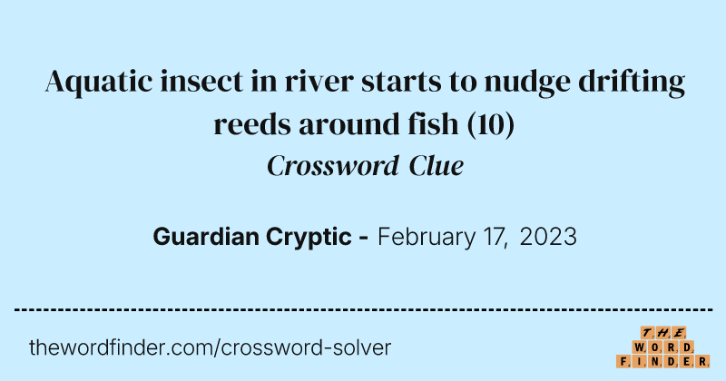 Aquatic insect in river starts to nudge drifting reeds around fish crossword clue image