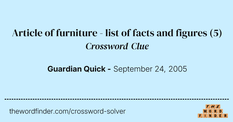 Article of furniture - list of facts and figures crossword clue image