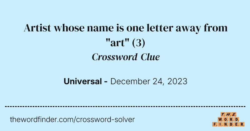 Artist whose name is one letter away from "art" crossword clue image