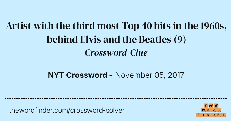 Artist with the third most Top 40 hits in the 1960s, behind Elvis and the Beatles crossword clue image