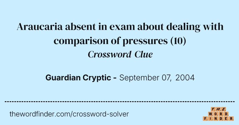 Araucaria absent in exam about dealing with comparison of pressures crossword clue image